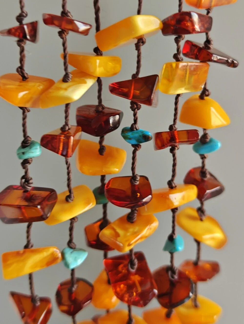 Genuine Amber & Turquoise Six Strand Necklace - Picture 3 of 16